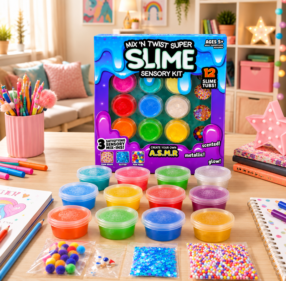 12 Tubs Slime Kit Glow In Dark