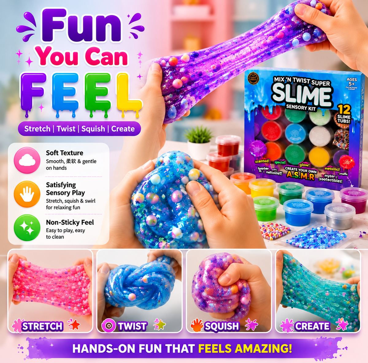 12 Tubs Slime Kit Glow In Dark