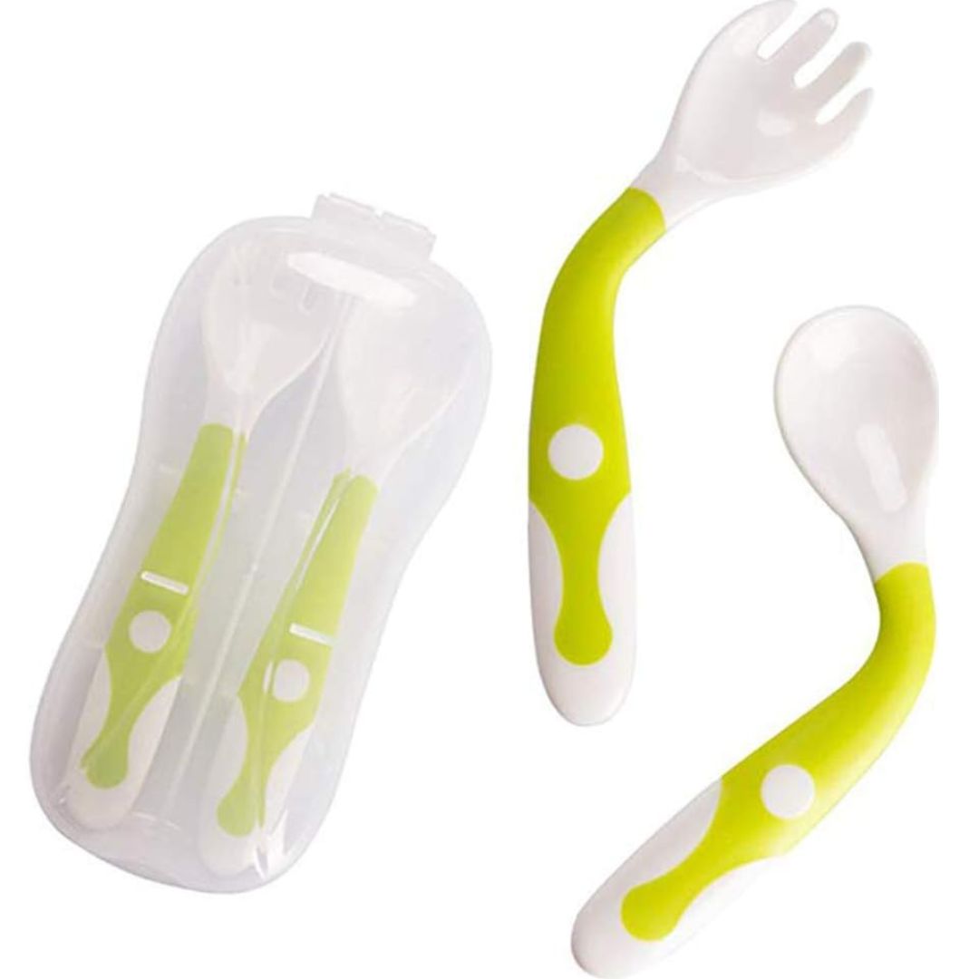 1455- Baby Bendable Spoon Fork Set Self Feeding Training Learning Spoon Fork Kit Kids Cutlery