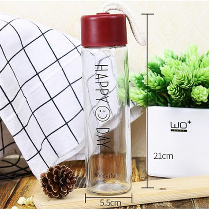 1376- Lucky Day Glass Water Bottle 350 ML For Summer (Clear & Matte Finish)