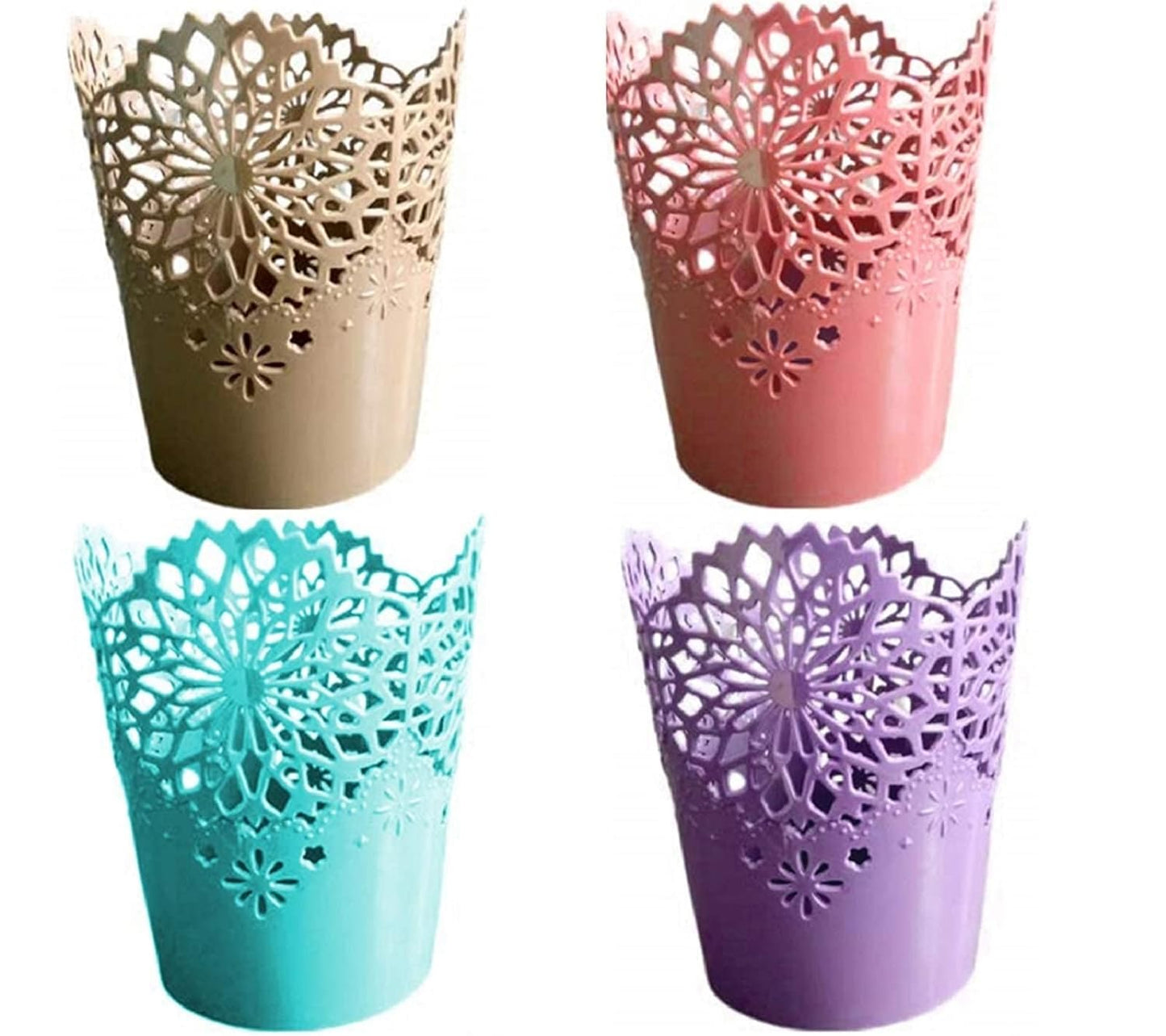 1310- Plastic Hollow Flower Basket Bucket Pen Stand Makeup Brushes Cutlery Holder