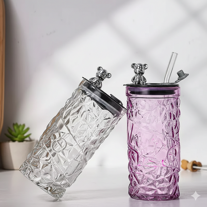 Glass Sipper With Teddy