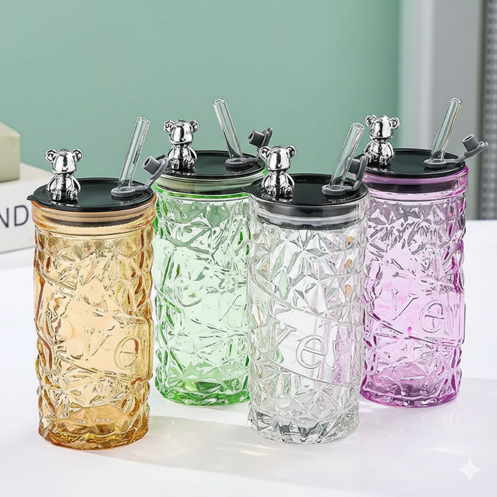 Glass Sipper With Teddy