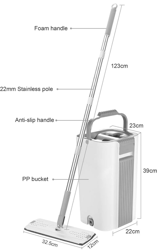 1069- Floor Mop with Bucket, Flexible Kitchen tap Flat Squeeze Mop Bucket System Cleaning Supplies 360 Flexible Mop Head/2 Reusable Pads Cleaner Mops Stainless mop-1