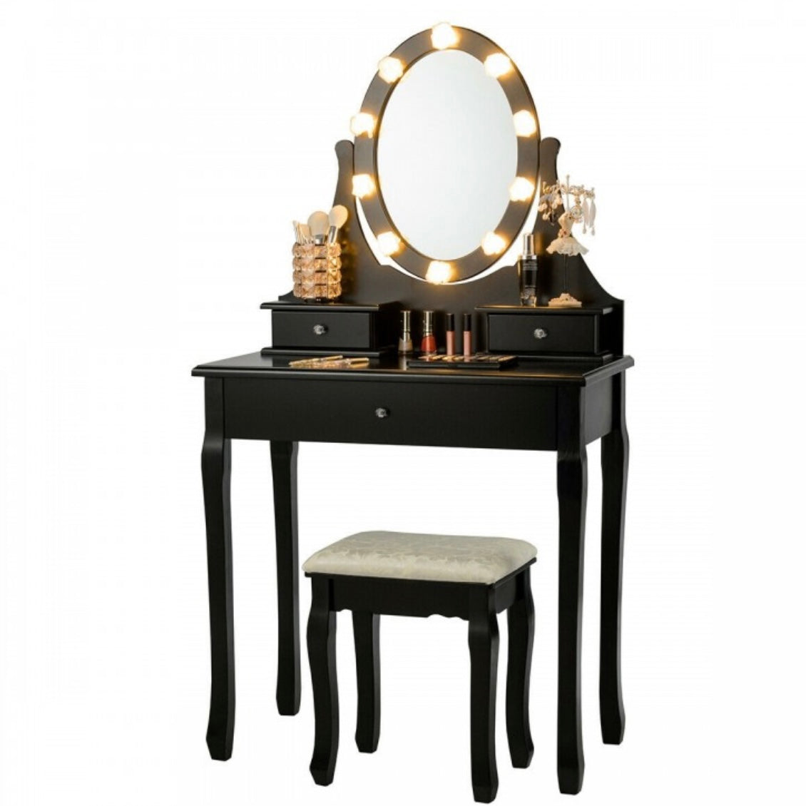 1758- MDF Dressing Table With Flower Light White