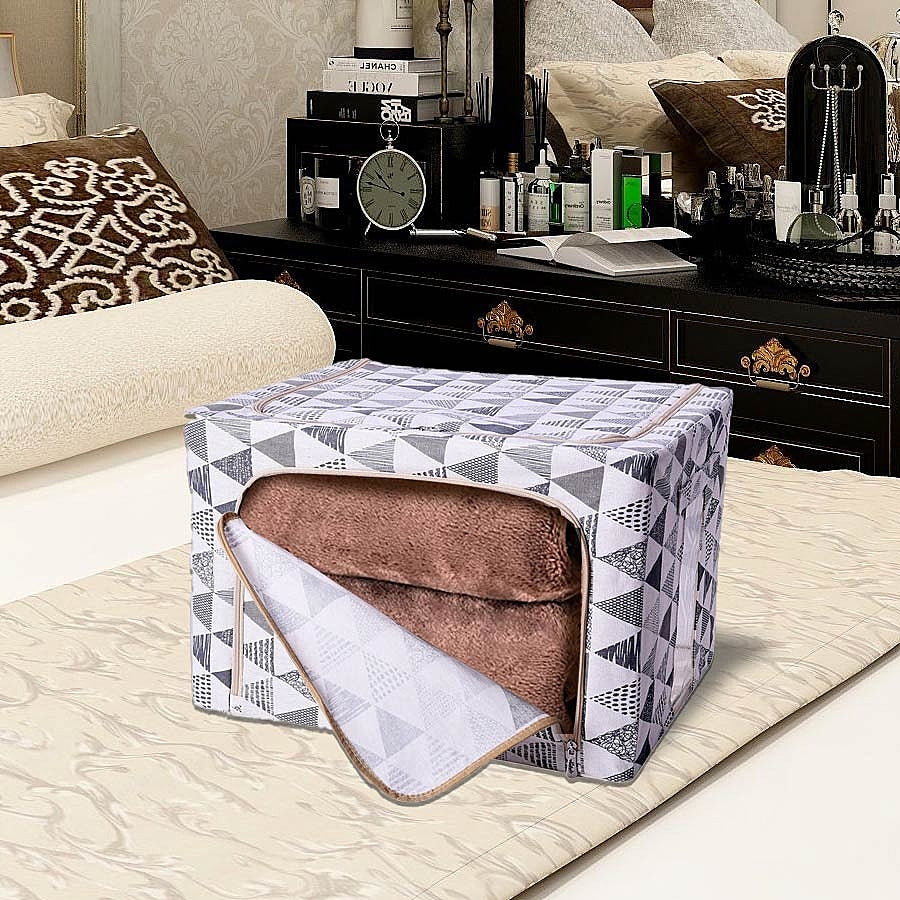 1107- Triangular Pattern Fabric Storage Bag Organizer with  White and Grey