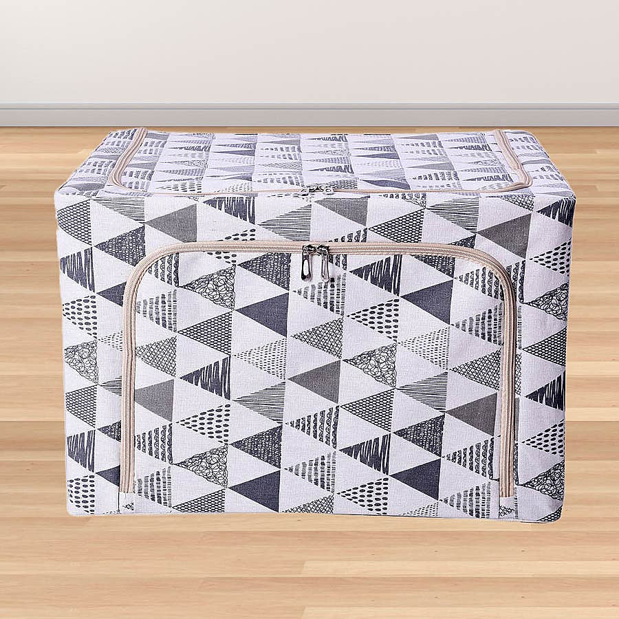 1107- Triangular Pattern Fabric Storage Bag Organizer with  White and Grey