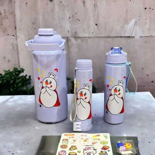 1536- Snow Man Set of 3 Water Bottle (Multicolour)