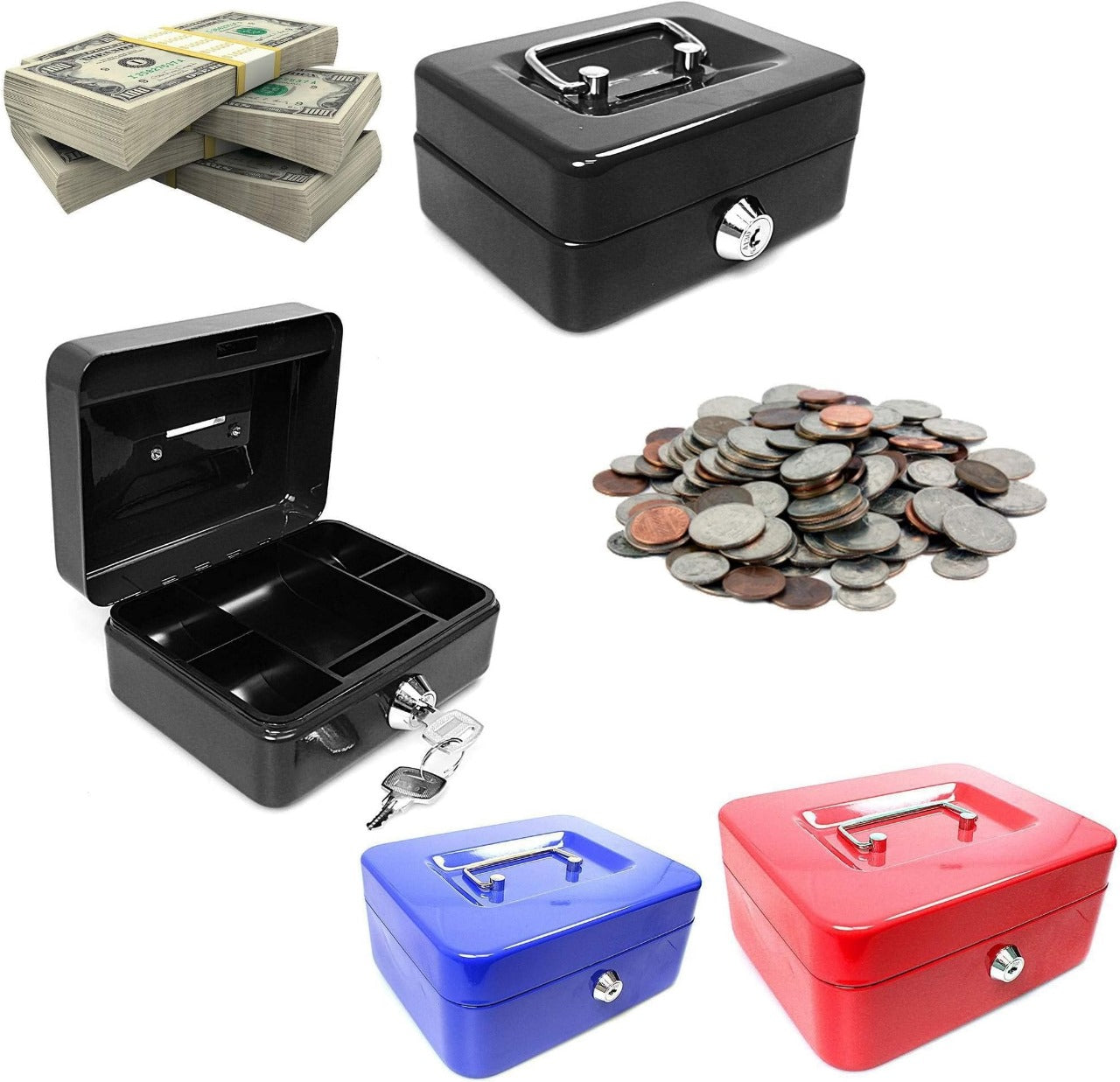 1272- Metal Cash Box with 2 keys  coin Metal Cash Box with 2 keys & coin traytray