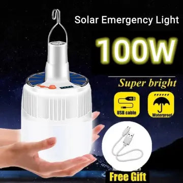 1221- 100W Portable Solar Bulb Light,Outdoor Rechargeable Emergency LED Light Bulb Waterproof Hanging Light